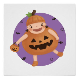 Poster Illustration d'Halloween : Fille Citrouille