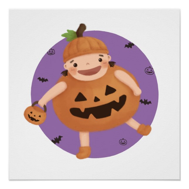 Poster Illustration d'Halloween : Fille Citrouille (Devant)