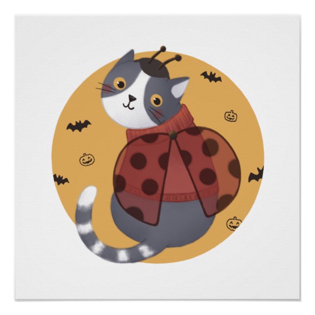 Poster Illustration d'Halloween : Ladybug Cat (Devant)