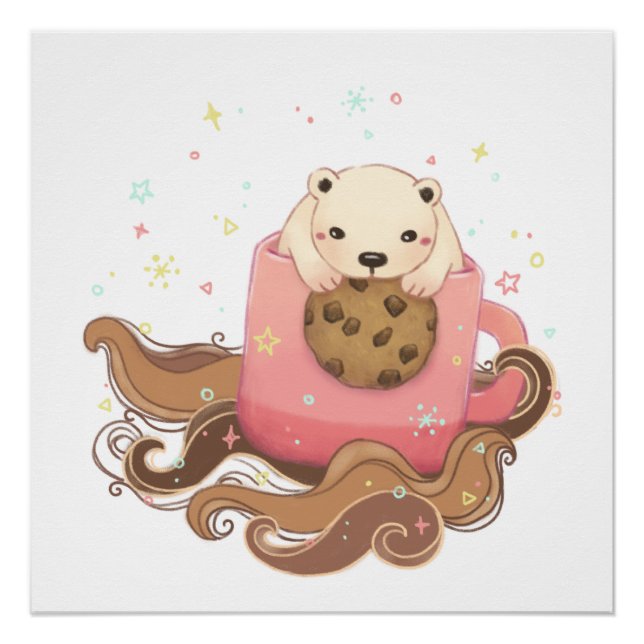 Poster Illustration du biscuit et du café de l'ours polai (Devant)