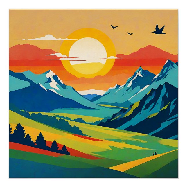 Poster Illustration du paysage de la montagne Retro (Devant)