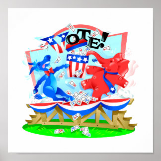 Poster Illustration du vote des éléphants et des ânes