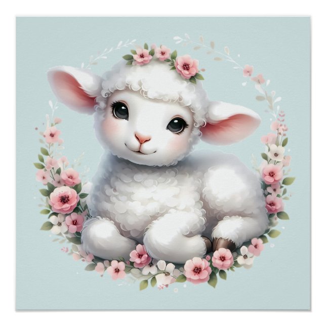 Poster Illustration d'un agneau mignon avec une couronne  (Devant)