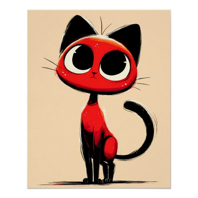 Poster Illustration d'un chat fantaisiste avec de grands  (Devant)