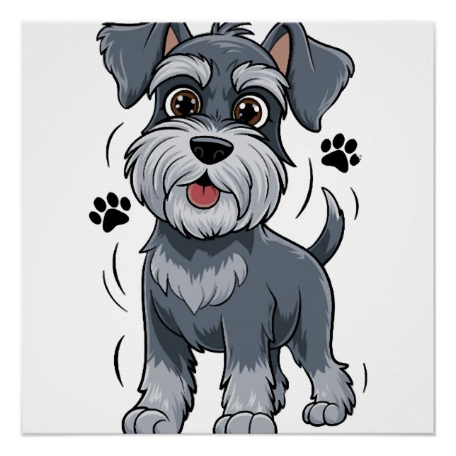 Poster Illustration d'un chiot Schnauzer adorable avec de (Devant)