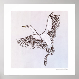 Poster Illustration d'un oiseau volant dans le ciel gris 