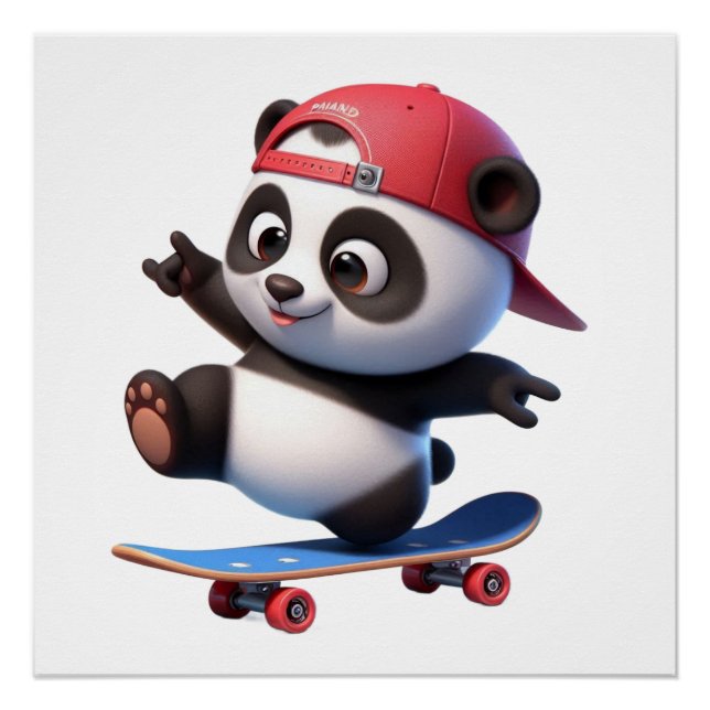 Poster Illustration d'un panda faisant du skateboard mign (Devant)