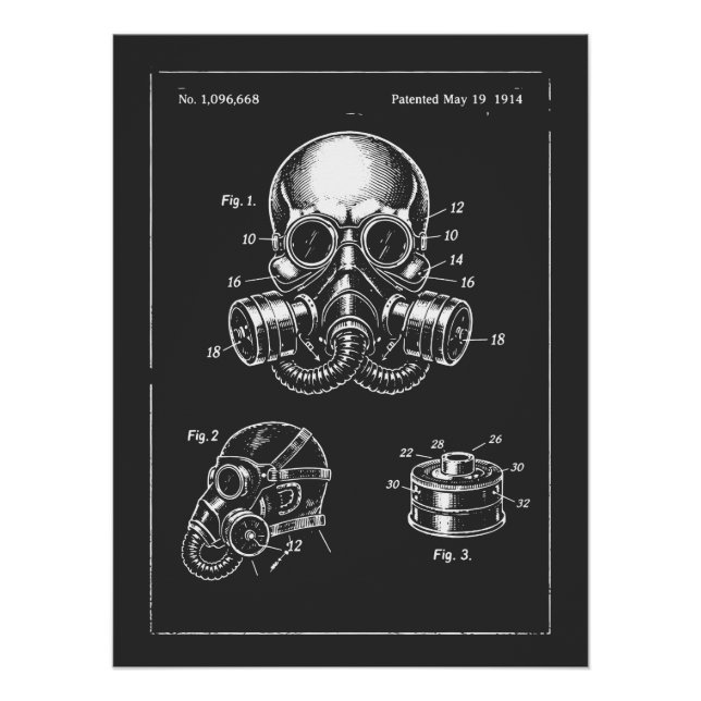 Poster Illustration d'un plan de masque à gaz (Devant)