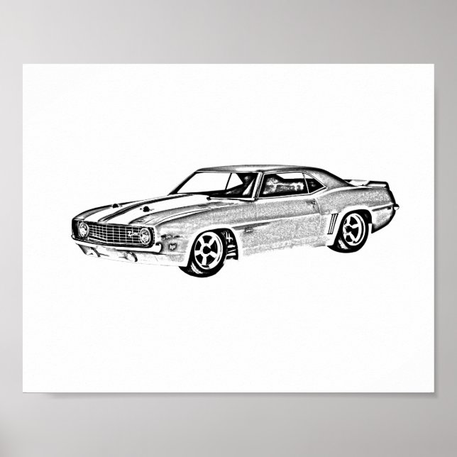 Poster Illustration en noir et blanc de Camaro Z28 (Devant)