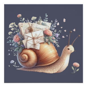 Poster Illustration Floral Pastel du mignon Snail Mail