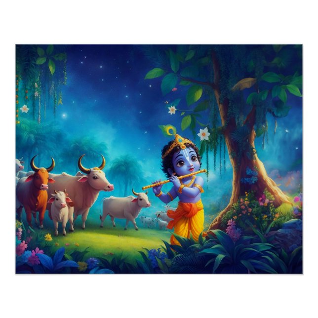 Poster Illustration Lord Krishna Vrindavan (Devant)
