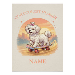 Poster Illustration personnalisée de chiot Maltais mignon