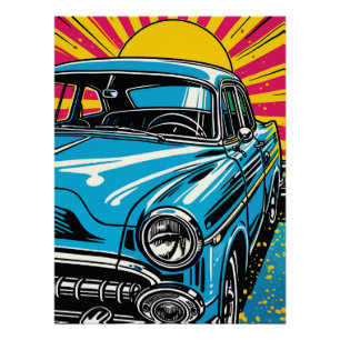 Poster Illustration Pop Art Avant d'une voiture classique
