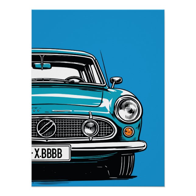 Poster Illustration Pop Art d'une voiture classique rétro (Devant)