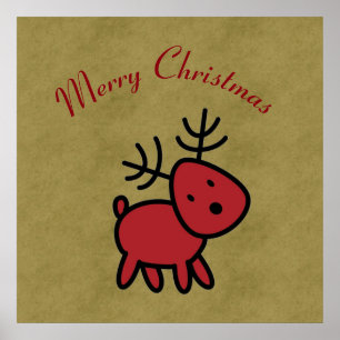 Poster Illustration Red Christmas Reindeer
