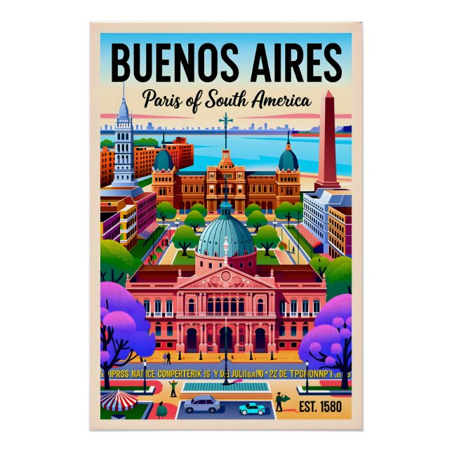 Poster Illustration Rétro de Buenos Aires Argentine Vinta (Devant)