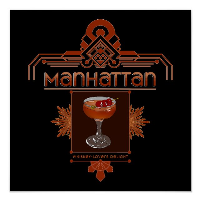 Poster Illustration rétro de cocktail Manhattan (Devant)