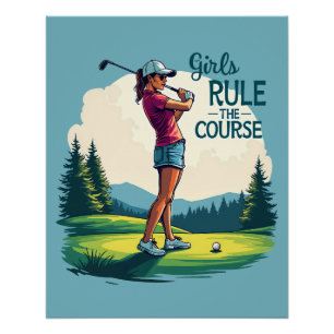 Poster Illustration rétro de golf « Les filles règnent su