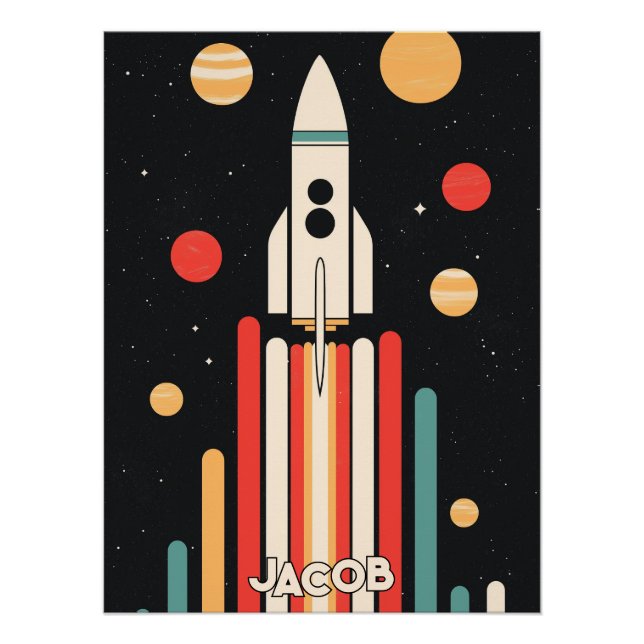 Poster Illustration Retro Space Rocket (Devant)