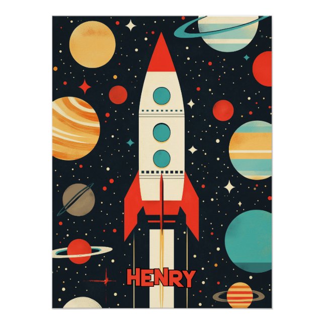 Poster Illustration Retro Space Rocket (Devant)