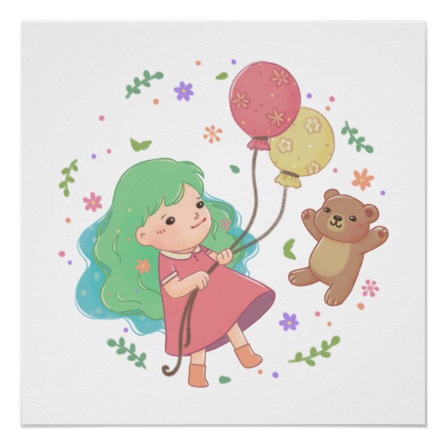 Poster Illustration Teddy Bear & Girl (Devant)