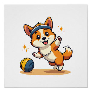 Poster Illustration vectorielle de chien de volleyball Co