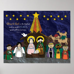 Poster Illustration vectorielle de la crèche de Noël