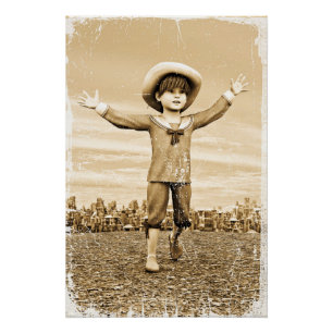 Poster Illustration vintage de garçon marin au ton sépia