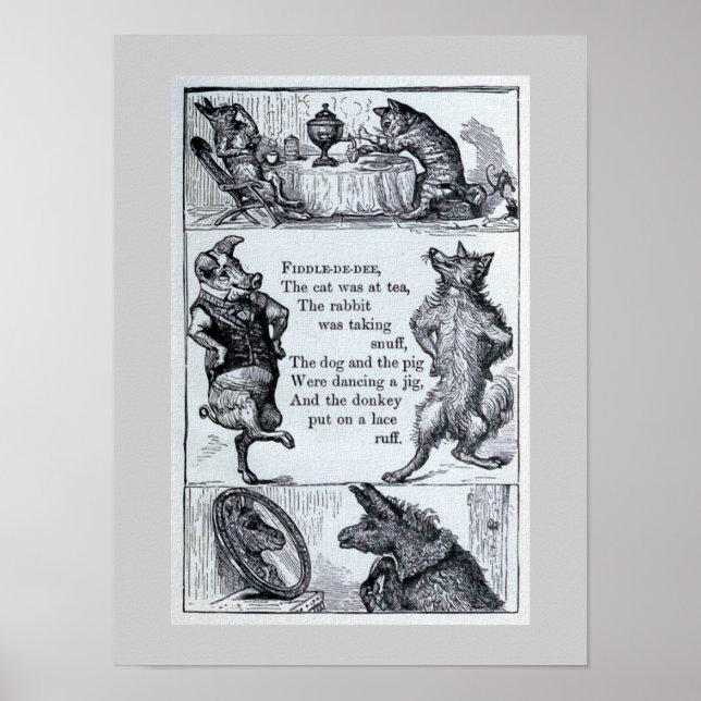 Poster Illustration Vintage de l'animal "Fiddle-de-dee" (Devant)