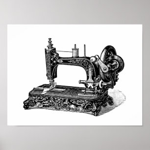 Poster Illustration vintage de machine à coudre de 1800s
