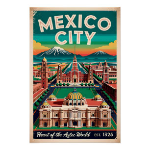 Poster Illustration Vintage de Mexico City Voyage Rétro