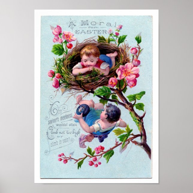 Poster Illustration vintage de Pâques en bleu (Devant)