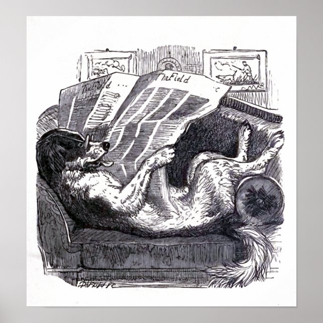 Poster Illustration Vintage "Dog Reading Newspaper" (Devant)