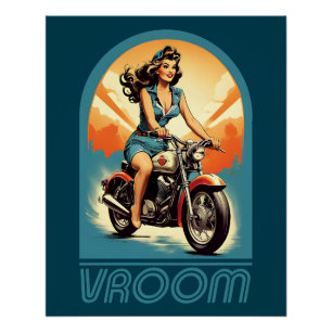 Poster Illustration vintage - Retro 60s Biker Girl