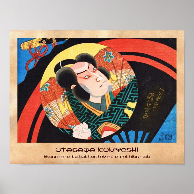 Poster Image de l'acteur kabuki sur l'éventail pliant Uta (Devant)