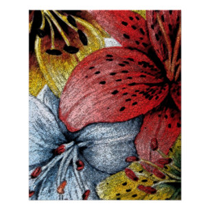 Poster image de lys jaunes et bleus art moderne