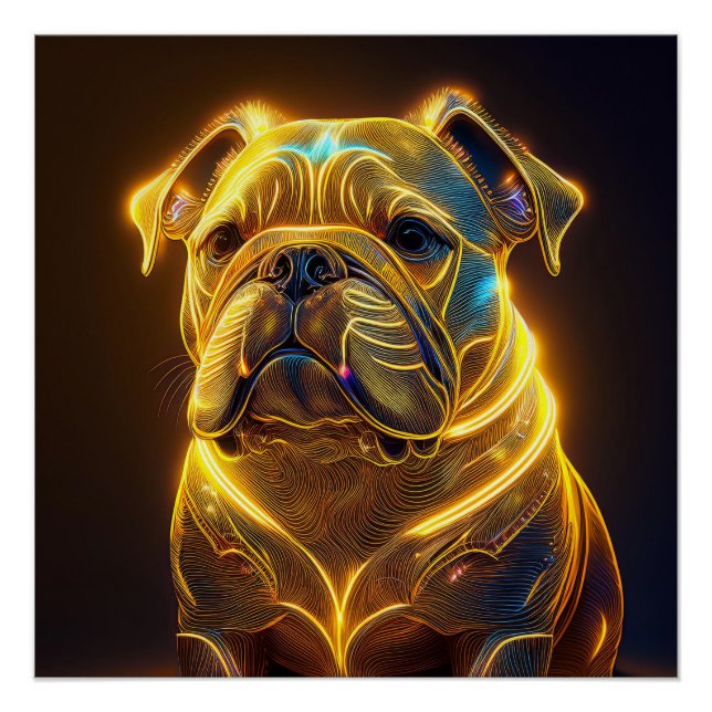 Poster Image Fantastique Bouledogue Anglais Jaune Néon (Devant)