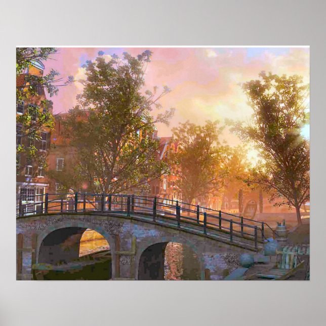 Poster Image vintage, Delft, pont sur un canal (Devant)
