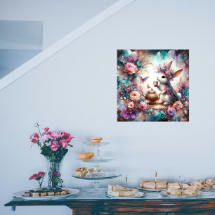 Poster Imaginaire Art Purple Turquoise Aquarelle Bunny Te