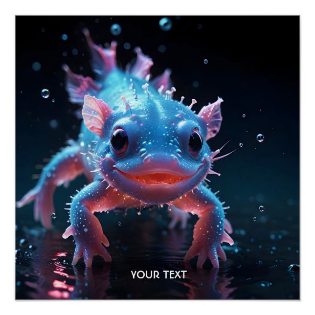 Poster Imaginaire bleu mignon Axolotl souriant (Devant)