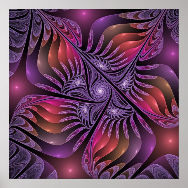 Poster Imaginaire coloré Abstrait Trippy Violet Fractal (Devant)