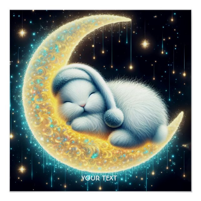 Poster Imaginaire Cute Bunny Crescent Lune (Devant)