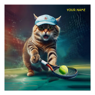 Poster Imaginaire Cute Chat Jouant Au Tennis