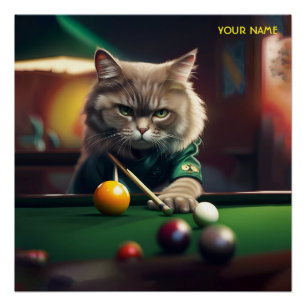 Poster Imaginaire Cute Chat Jouer Snooker