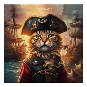 Poster Imaginaire Cute Chat Pirate Casquette