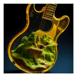 Poster Imaginaire Cute Guitar Forêt Maison