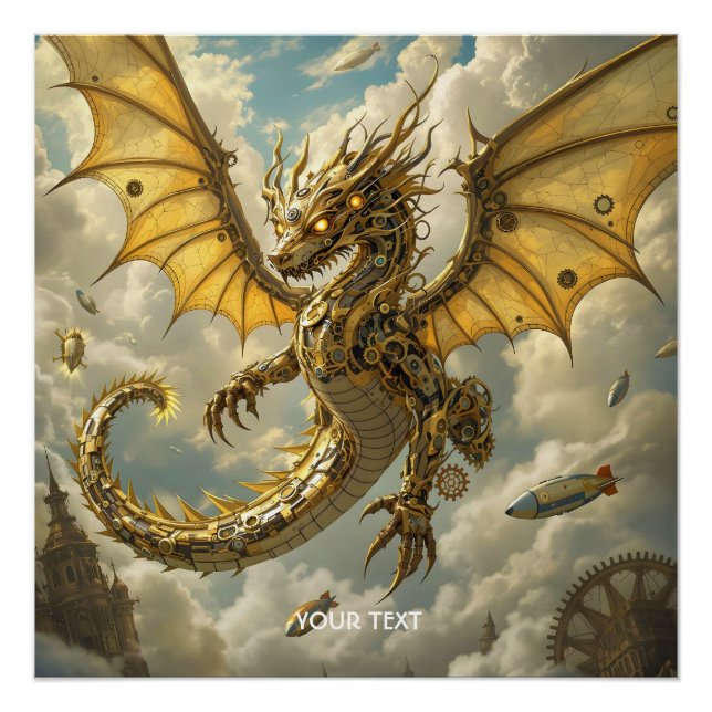 Poster Imaginaire Cute Horlogerie Dragon Ciel (Devant)