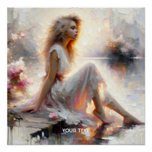 Poster Imaginaire Cute Impasto fille lever de soleil