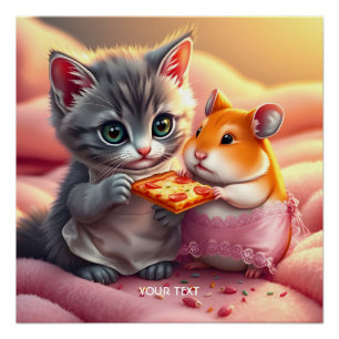 Poster Imaginaire Cute Kitten Hamster Pizza