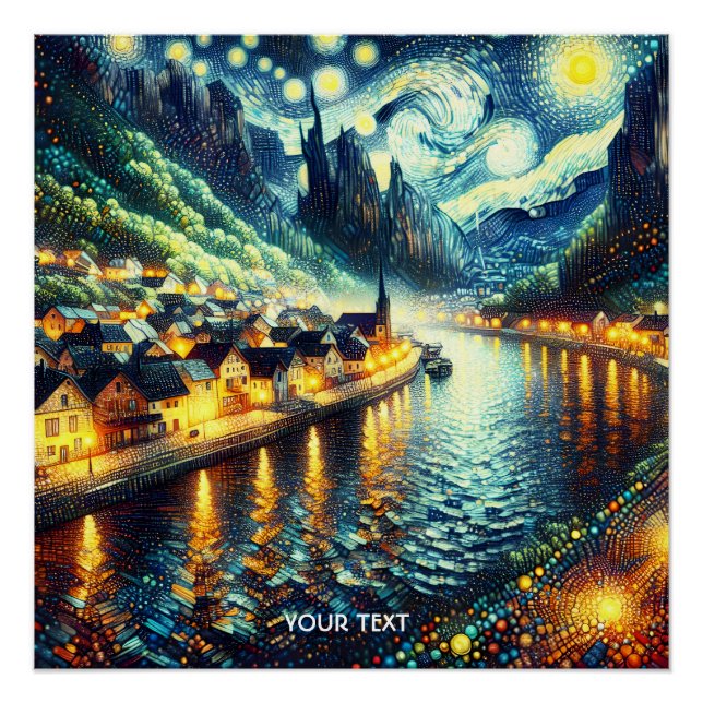 Poster Imaginaire Cute River Town Moon (Devant)